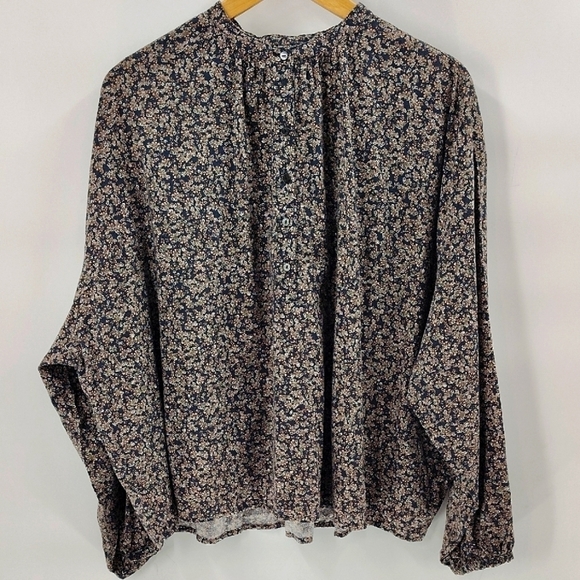 Universal Thread Tops - Universal Thread Peasant Blouse XXL Partial Button Down Long Sleeve Gray Peach